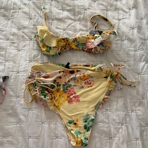 For Love & Lemons Yellow Floral Ruffle Bikini Set